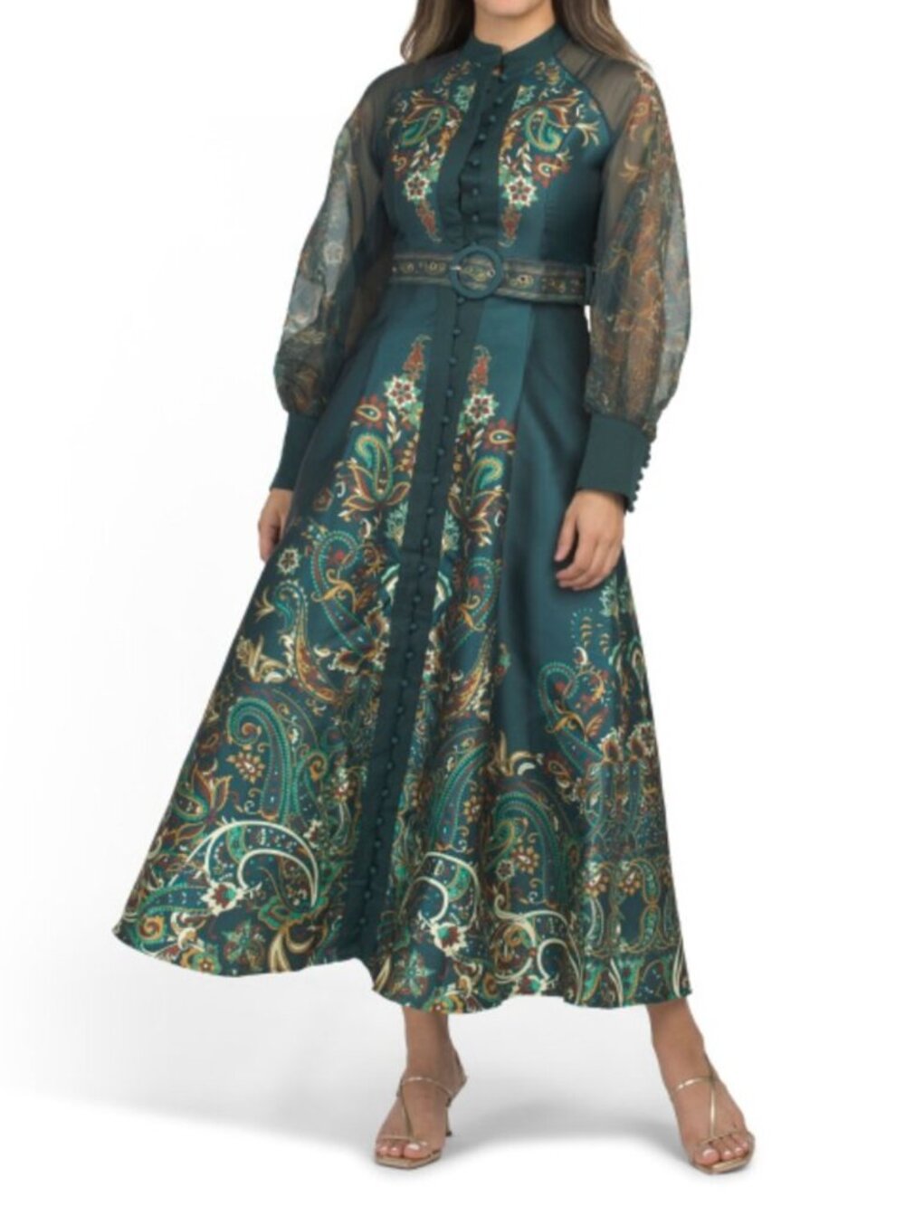 DALIA MACPHEE Long Sleeve Mock Neck Printed Maxi Dress